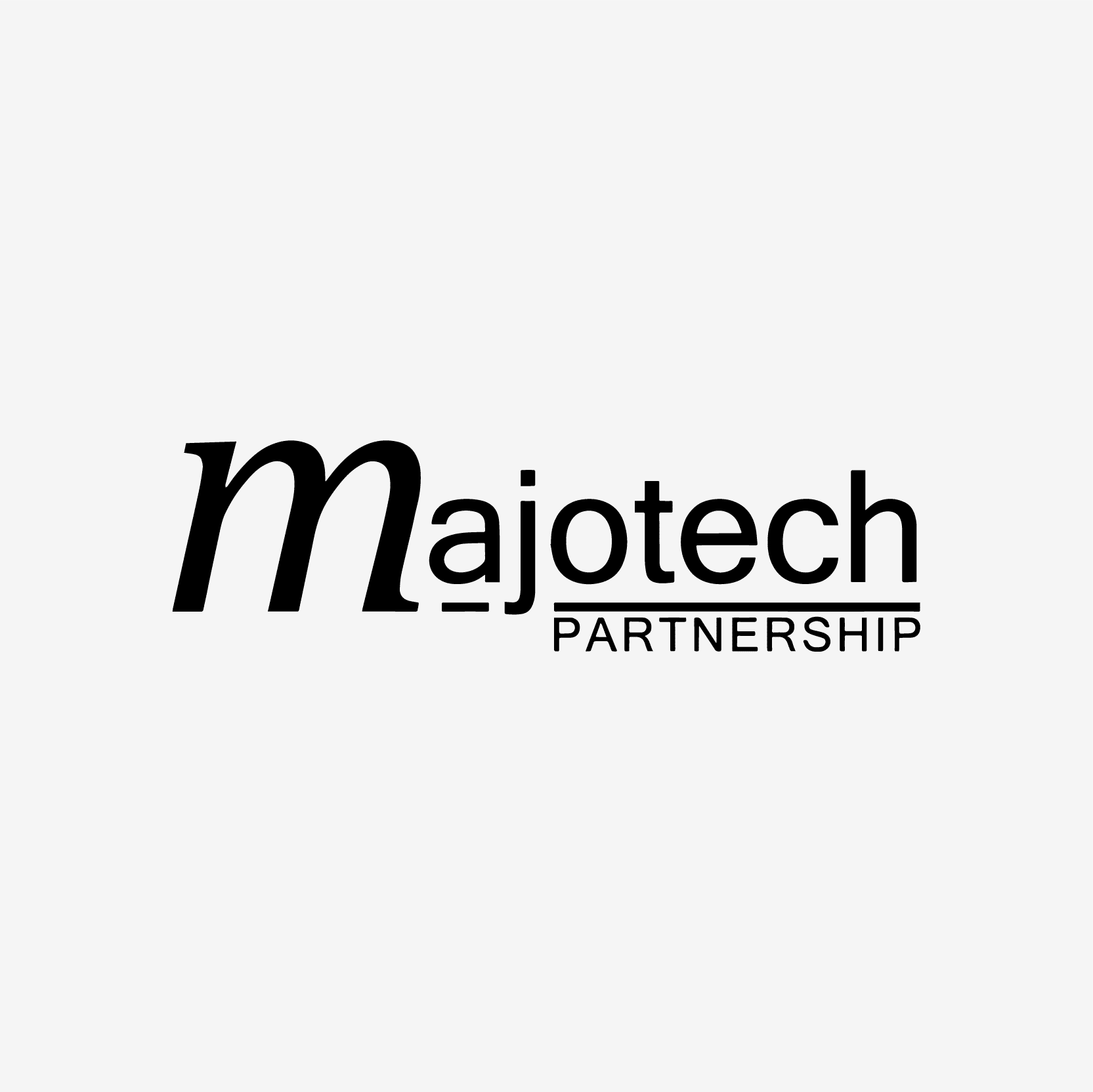 The logo features the word majotech in lowercase black text, with a large, stylized m. Below ch, the word PARTNERSHIP appears in uppercase letters, aligned with a horizontal line beneath tech, all on a light gray background. EFESO Management Consultants