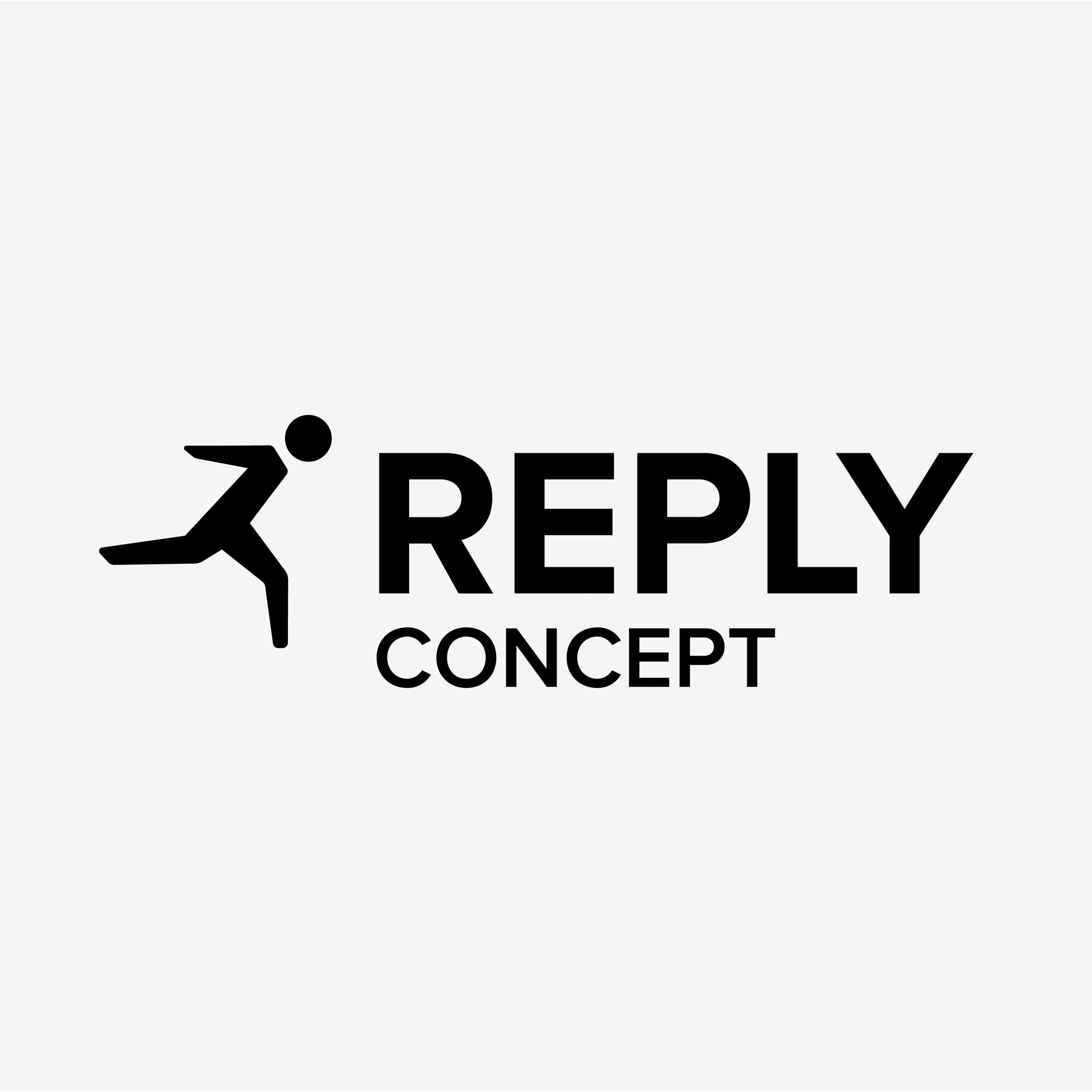 Logo with a stylized running figure to the left of the words REPLY CONCEPT in bold black letters on a light background. EFESO Management Consultants